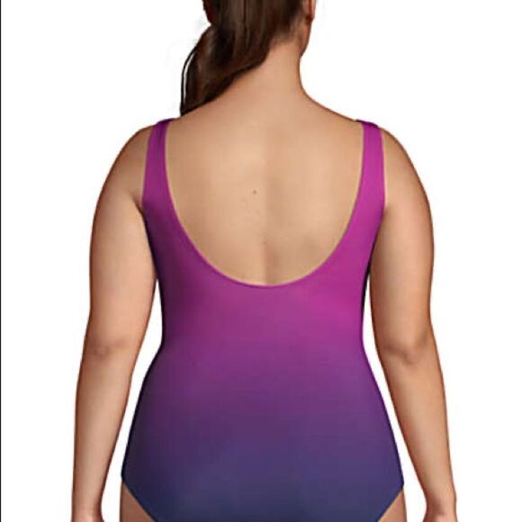 Land’s End Plus size Slenderize one piece Swim Ombré crossover soft cup Various - Picture 5 of 5